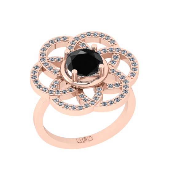 1.82 Ctw I2/I3 Treated Fancy Black And White Diamond 14K Rose Gold Engagement Halo Ring