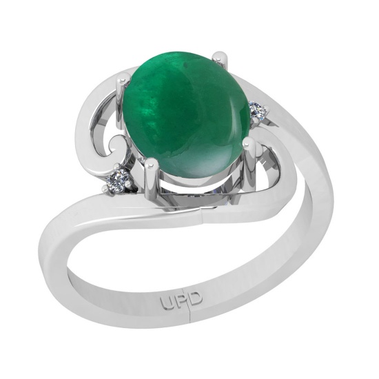 3.10 Ctw SI2/I1 Emerald And Diamond 14K White Gold Vintage Style Anniversary Ring