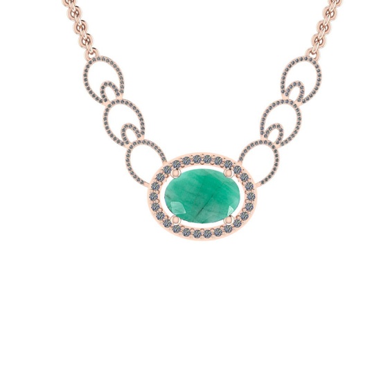 6.10 Ctw SI2/I1 Emerald And Diamond 14K Rose Gold Necklace