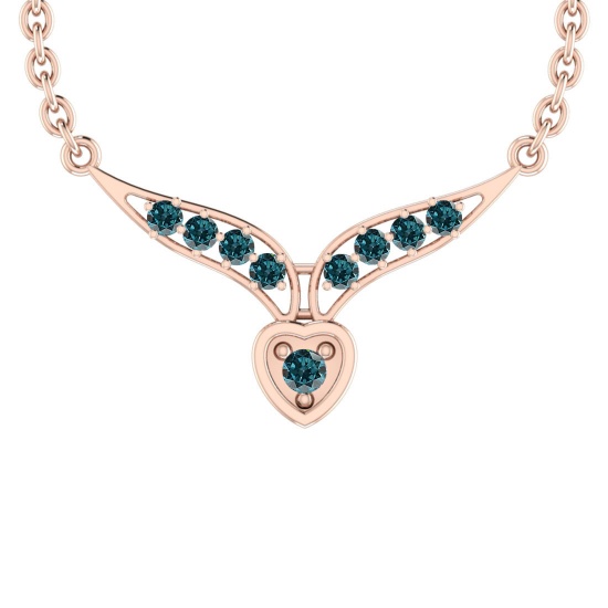 0.56 Ctw Treated fancy blue Diamond 14K Rose Gold Pendant Necklace