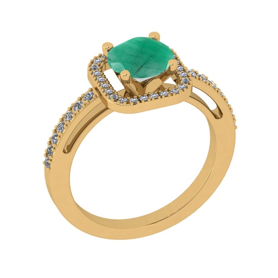 1.70 Ctw SI2/I1 Emerald And Diamond 14K Yellow Gold Engagement Halo Ring