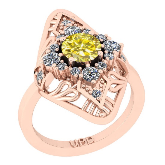 0.84 Ctw I2/I3 Treated Fancy Yellow And White Diamond 10K Rose Gold Filigree Anniversary Ring