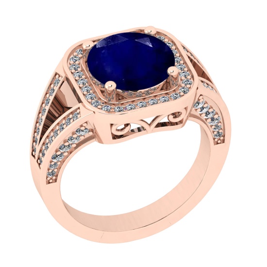3.06 Ctw SI2/I1 Blue Sapphire And Diamond 14K Rose Gold Engagement Halo Ring
