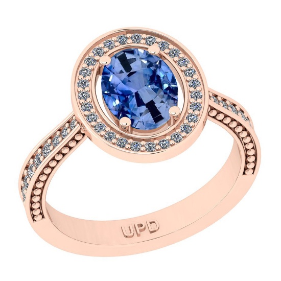 0.95 Ctw I2/I3 sapphire And Diamond 10K Rose Gold Engagement Ring