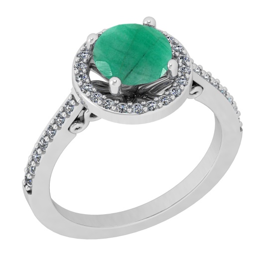 1.60 Ctw I2/I3 Emerald And Diamond 14K White Gold Engagement Halo Ring