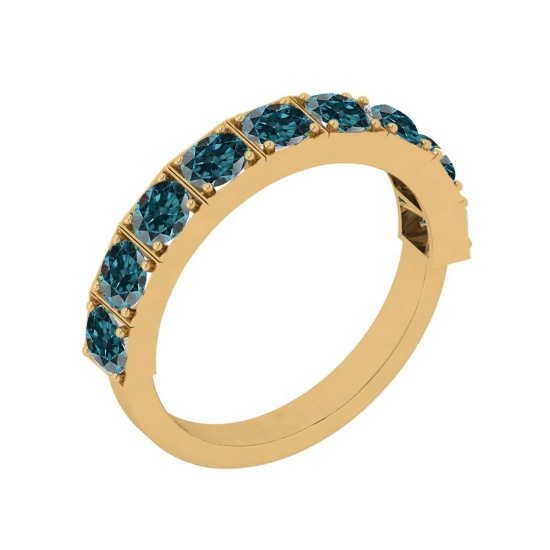 0.90 Ctw i2/i3 Treated Fancy Blue Diamond 14K Yellow Gold Eternity Band Ring