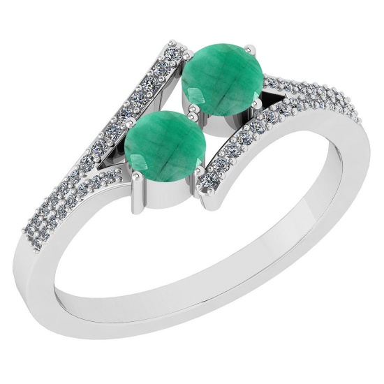 0.65 Ctw I2/I3 Emerald And Diamond 14K White Gold Ring