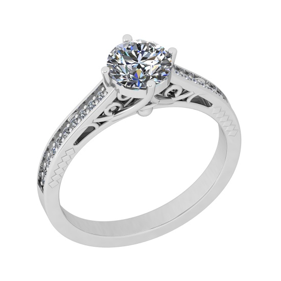 1.12 Ctw SI2/I1 Diamond 14K White Gold Filigree Engagement Ring