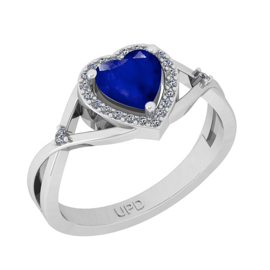 0.62 Ctw SI2/I1 Blue Sapphire And Diamond 14K White Gold Ring