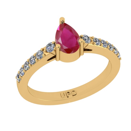 1.16 Ctw SI2/I1 Ruby And Diamond 14K Yellow Gold Ring