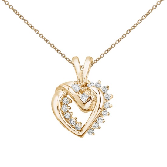 Certified 14K Yellow Gold Diamond Heart Pendant