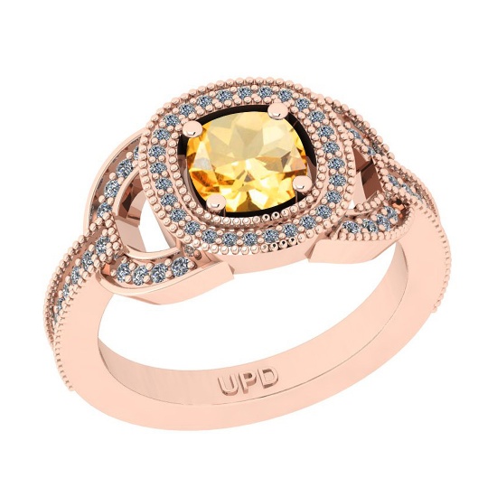 1.41 Ctw I2/I3 Citrine And Diamond 14K Rose Gold Engagement Ring