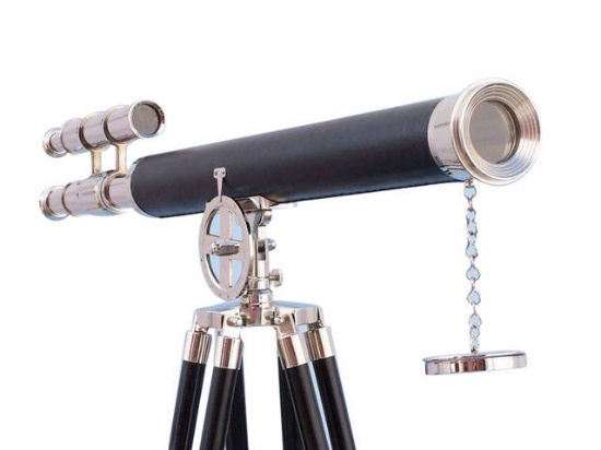 Chrome - Leather Griffith Astro Telescope 64in. with Black Wooden Legs