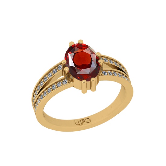 2.24 Ctw SI2/I1 Garnet And Diamond 10K Yellow Gold Engagement Ring