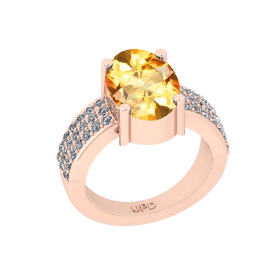 4.80 Ctw SI2/I1 Citrine And Diamond 10K Rose Gold Engagement Ring