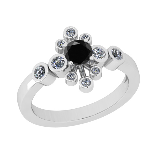 0.85 Ctw I2/I3 Treated Fancy Black And White Diamond 14K White Gold Wedding Ring