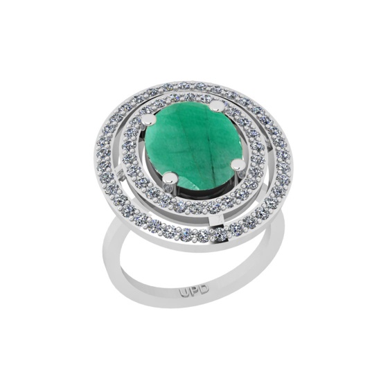 6.36 Ctw I2/I3 Emerald And Diamond 14K White Gold Engagement Halo Ring