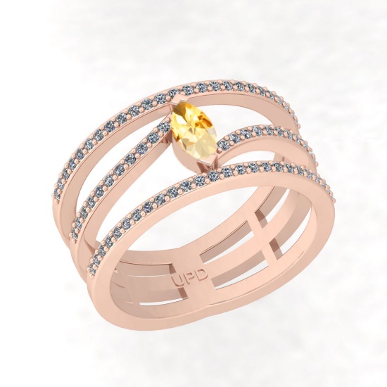 0.55 Ctw I2/I3 Citrine And Diamond 10K Rose Gold Engagement Band Ring
