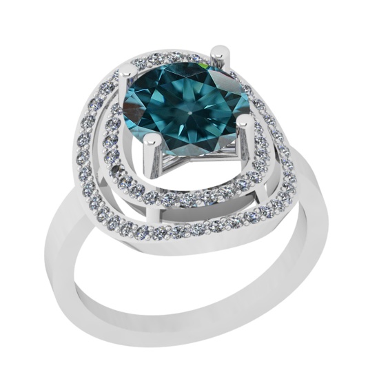 1.65 Ctw I2/I3 Treated Fancy Blue And White Diamond 14K White Gold Engagement Halo Ring
