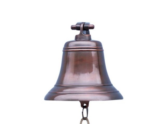 Antiqued Copper Hanging Ships Bell 9in.