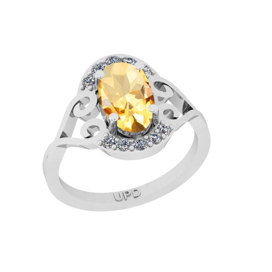 2.70 Ctw SI2/I1 Citrine And Diamond 14K White Gold Engagement Ring