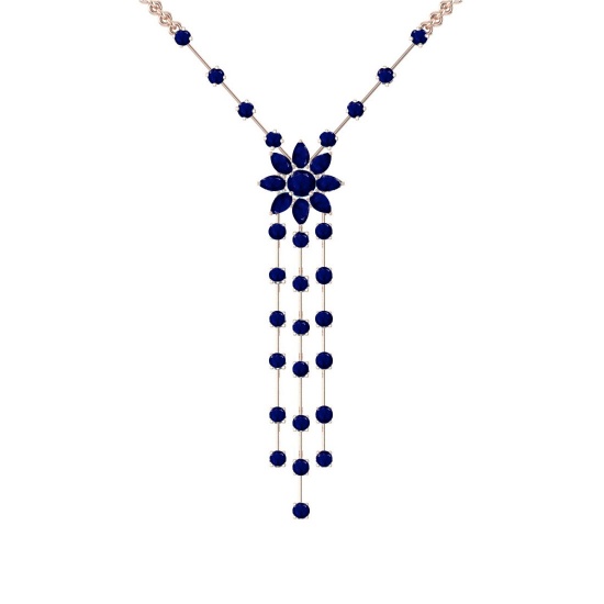 10.75 Ctw Blue Sapphire 14K Rose Gold Necklace