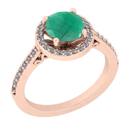 1.60 Ctw I2/I3 Emerald And Diamond 14K Rose Gold Engagement Halo Ring