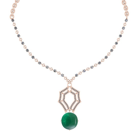 16.77 Ctw I2/I3 Emerald And Diamond 14k Rose Gold Pendant Necklace