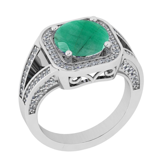 3.06 Ctw SI2/I1 Emerald And Diamond 14K White Gold Engagement Halo Ring