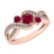 1.00 Ctw SI2/I1 Ruby And Diamond 14K Rose Gold three Stone Ring