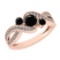 1.00 Ctw I2/I3 Treated fancy Black And White Diamond 14K Rose Gold three Stone Ring