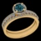 0.95 Ctw I2/I3 Treated Fancy Blue And White Diamond 14K Yellow Gold Vintage Wedding Halo Ring
