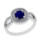 0.80 Ctw SI2/I1 Blue Sapphire And Diamond 14K White Gold Vintage Style Halo Ring