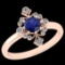 0.75 Ctw I2/I3 Blue Sapphire And Diamond Set 14K Rose Gold Vintage Engagement Halo Ring