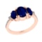 2.40 Ctw SI2/I1 Blue Sapphire And Diamond 14K Rose Gold three Stone Ring