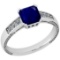 1.11 Ctw I2/I3 Blue Sapphire And Diamond 14K White Gold Vintage Style Ring