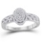 10kt White Gold Round Diamond Oval Cluster Milgrain Twist Bridal Ring 1/4 Cttw