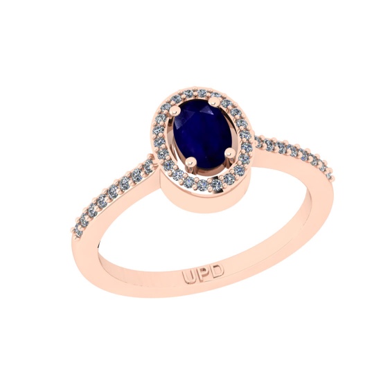 0.74 Ctw SI2/I1 Blue Sapphire And Diamond 14K Rose Gold Ring