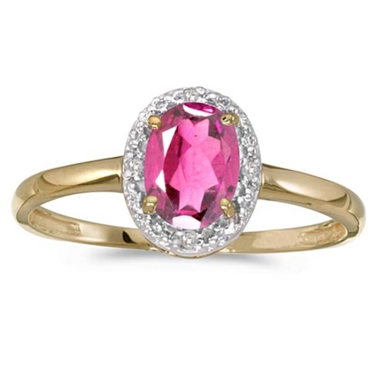 Certified 14k Yellow Gold Oval Pink Topaz And Diamond Ring