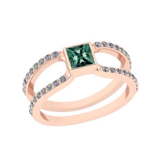 0.56 Ctw SI2/I1 Green Sapphire And Diamond 14K Rose Gold Ring