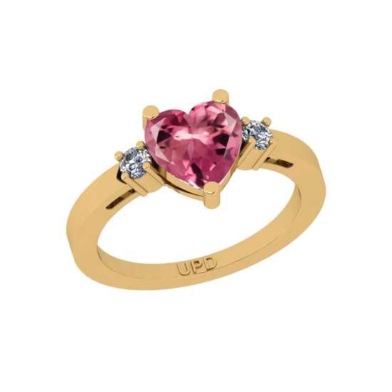 1.45 Ctw SI2/I1 Pink Tourmaline And Diamond 10K Yellow Gold Ring