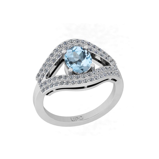 1.30 Ctw SI2/I1 Blue Topaz And Diamond 10K White Gold Engagement Ring