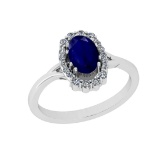 0.91 Ctw SI2/I1 Blue Sapphire And Diamond 14K White Gold Cocktail Ring