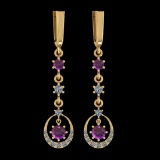 0.82 Ctw I2/I3 Amethyst And Diamond 14K Yellow Gold Lever Lock Earrings