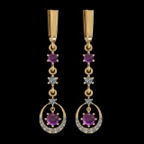 0.82 Ctw I2/I3 Amethyst And Diamond 14K Yellow Gold Lever Lock Earrings