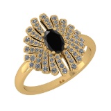 1.15 Ctw I2/I3 Treated fancy Black And White Diamond 14K Yellow Gold Vintage Style Ring