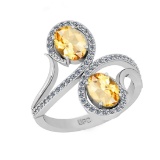 1.25 Ctw I2/I3 Citrine And Diamond 10K White Gold two Stone Wedding Ring