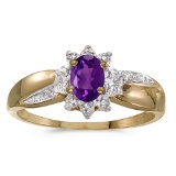 Certified 10k Yellow Gold Oval Amethyst And Diamond Ring