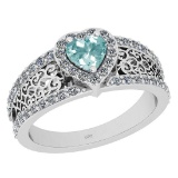 0.98 Ctw SI2/I1 Aquamarine And Diamond 14k White Gold Ring