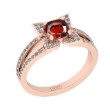 0.80 Ctw SI2/I1 Garnet And Diamond 10K Rose Gold Anniversary Ring